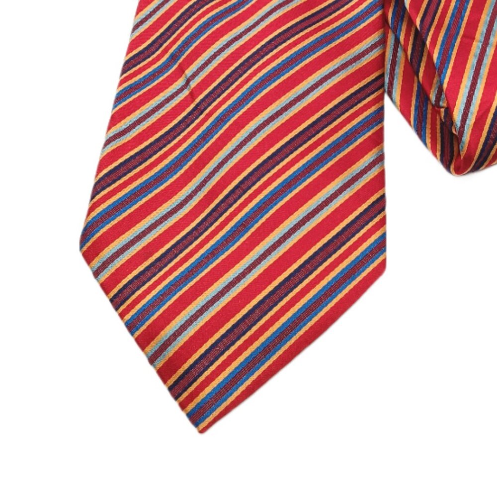 Harold Powell Silk Tie Men’s 60.5” Red Blue Thin Stripe Vtg 90s Luxury Wide New
